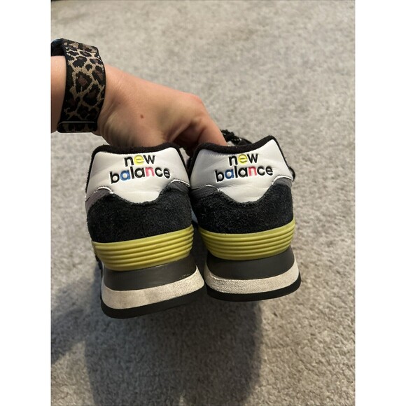 New Balance NB 574 Rugged Black Helium Volt White‎ Yellow Men’s Size 8 - Picture 2 of 8